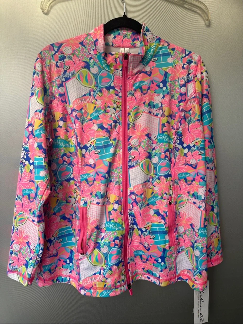 Lulu B Pickleball Print Zip Up Jacket Large UPF 50+ Sun ProtectionLong Sleeve